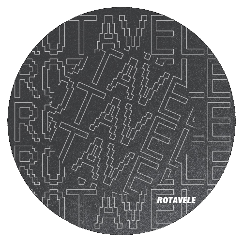 logo rotavele en cercle. typographie pixel, en niveau de gris